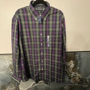 Lands' End Casual Button Down Shirt Black and Purple